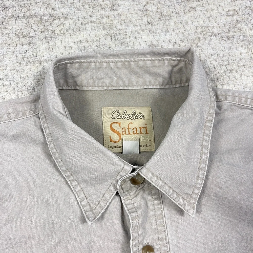 Cabelas Safari Shirt Men Large Tan Khaki Pockets Camp Hiking Guide - Picture 7 of 14